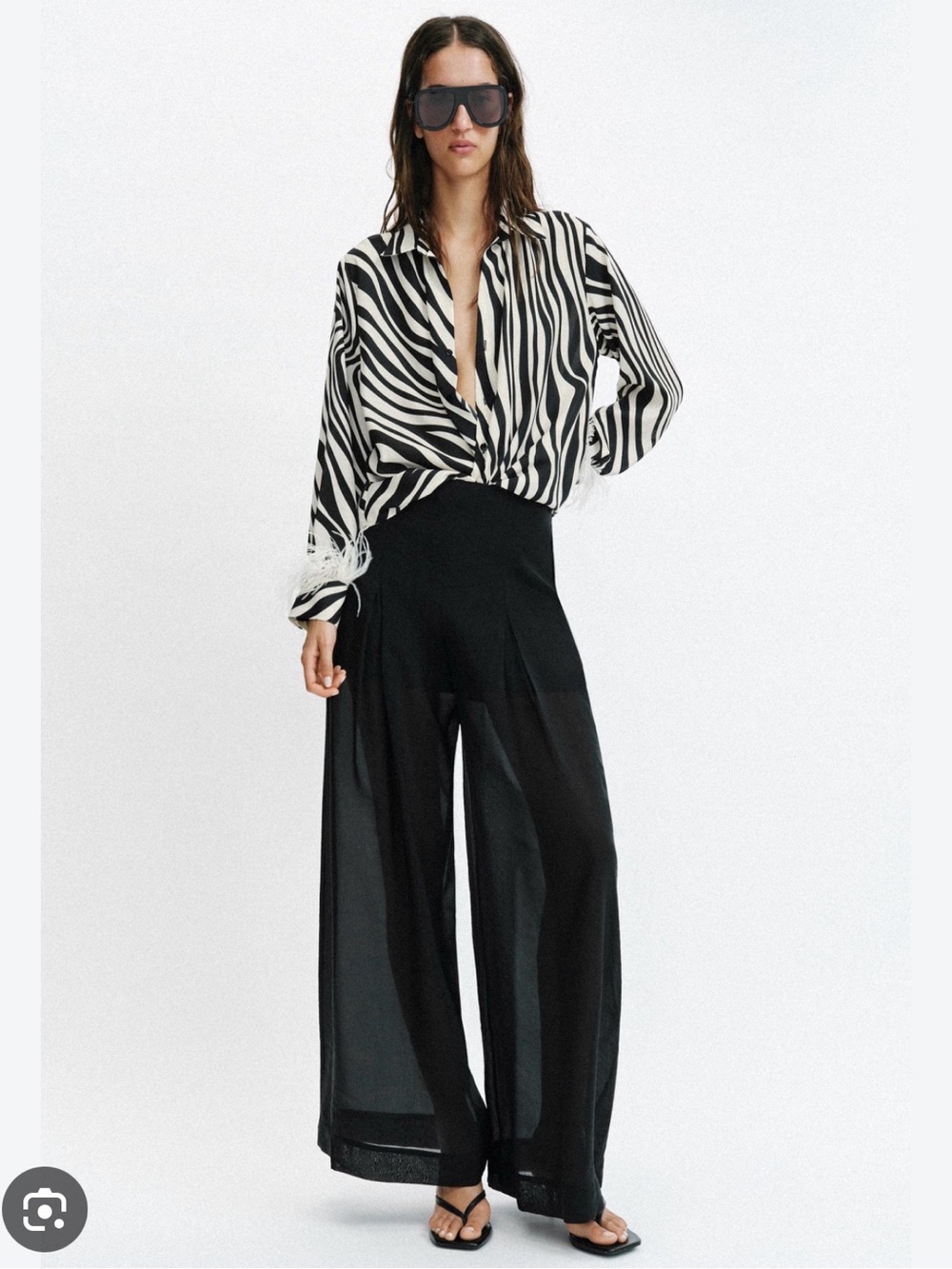 Zara Sheer Wide Leg Pant Black NWOT